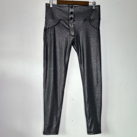 Freddy WR.UP Silver Metallic Lurex High Rise 3 Button Full Length Leggings Sz 10 - Picture 12 of 12